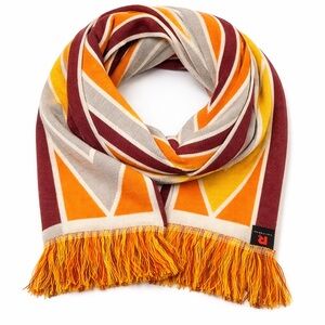 Ruff Neck Knitted Scarf 100% Acrylic Geometric Fringe 60” x 7.25” New